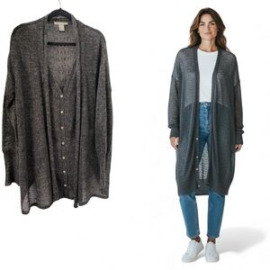 Cozy Charcoal Button-Up Cardigan High/Low
